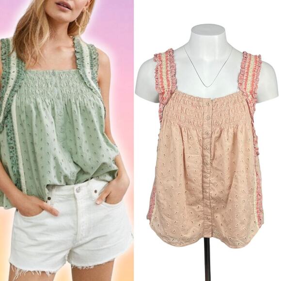 HOUSE OF HARLOW 1960 Effie Eyelet Tank Sz Small Boho Old Rose - Picture 1 of 6